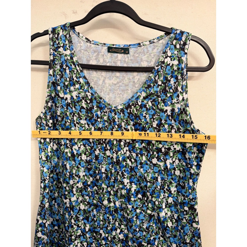 Ofeefan Blue Floral V-Neck Sleeveless Tunic Top Tank Medium